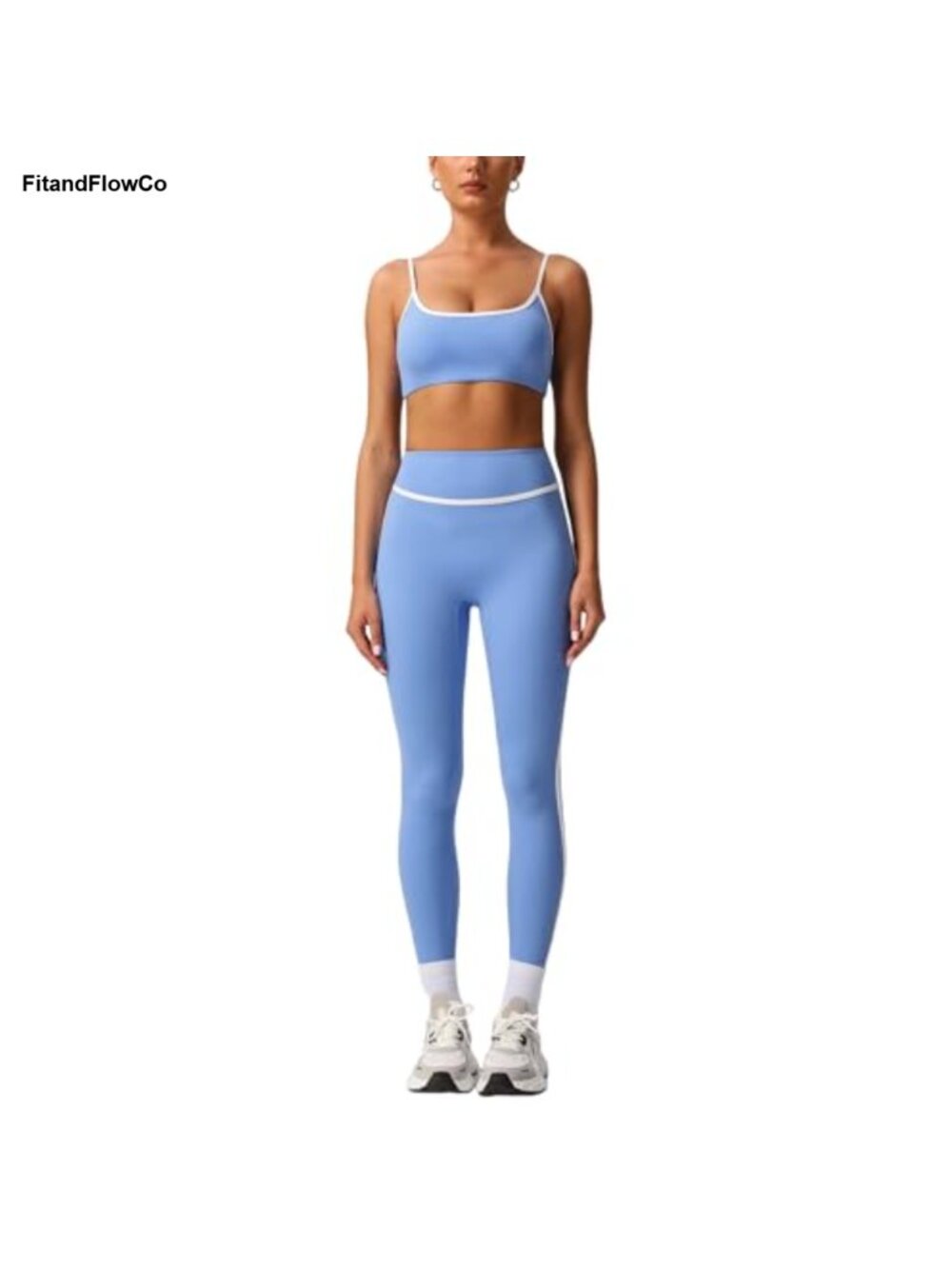 2 Piece Workout Set Contrast Panel Sports Bra Cami Top Butt-Lifting Leggings